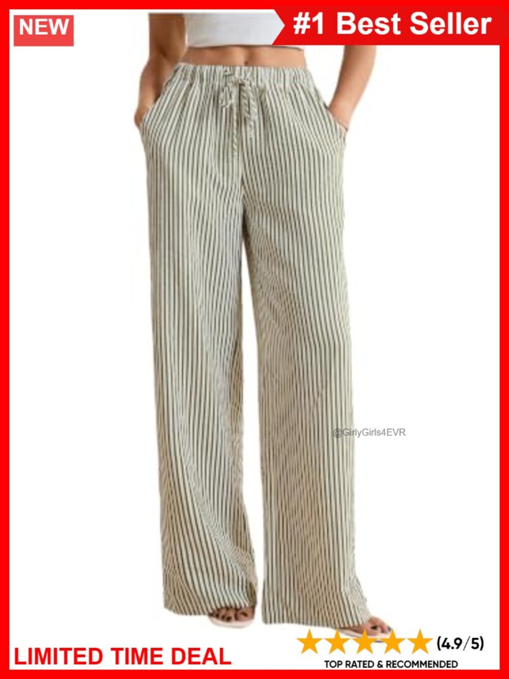 Women's Wide Leg Lounge Trousers Striped Drawstring Waist Pants
